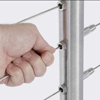 C.A.T. cable railing installation step 2, pull cable through the tensioning fittings