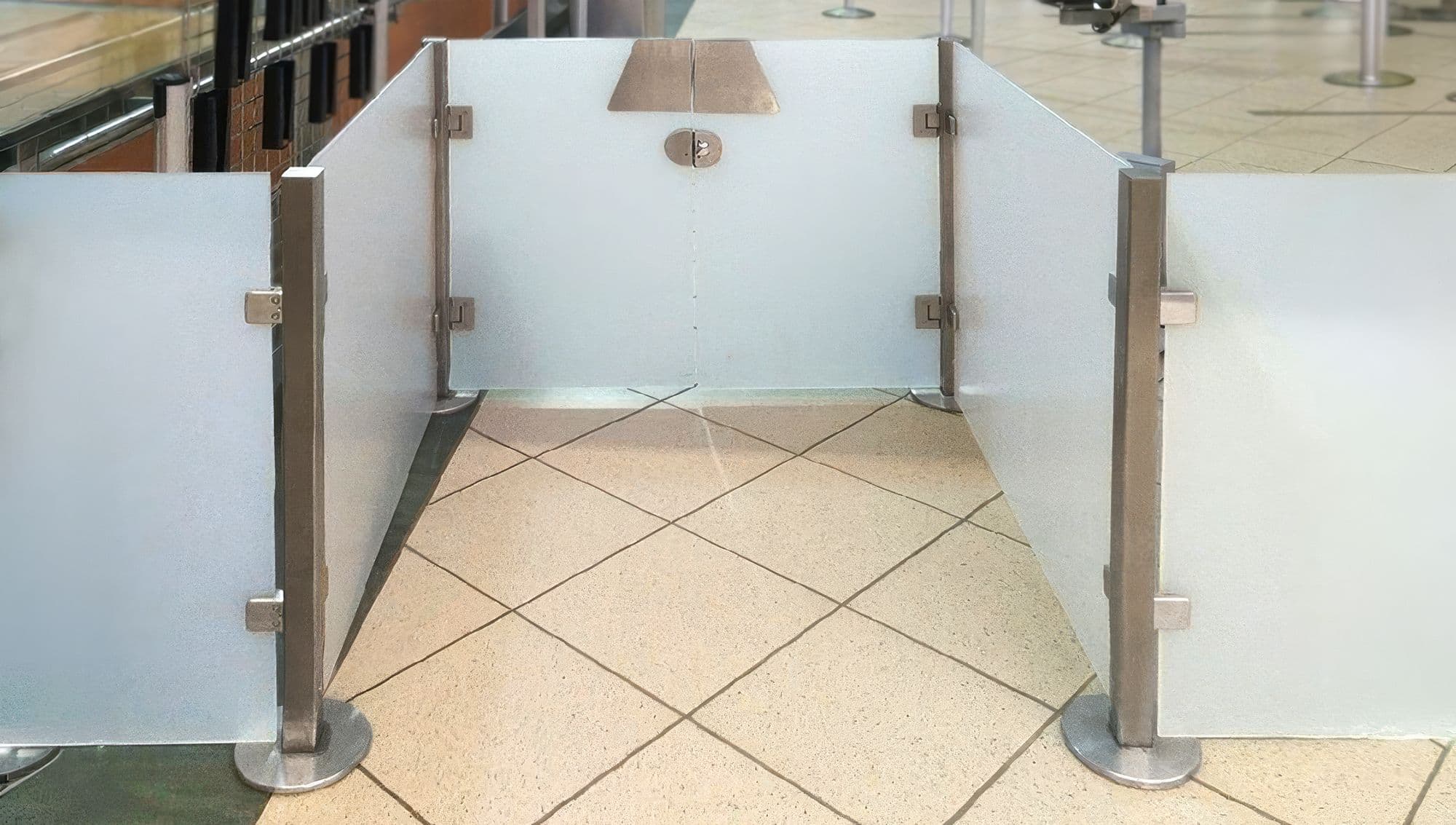 A locking Architectural Partition Wall gate controls access at the CATSA screening area of Edmonton International Airport.