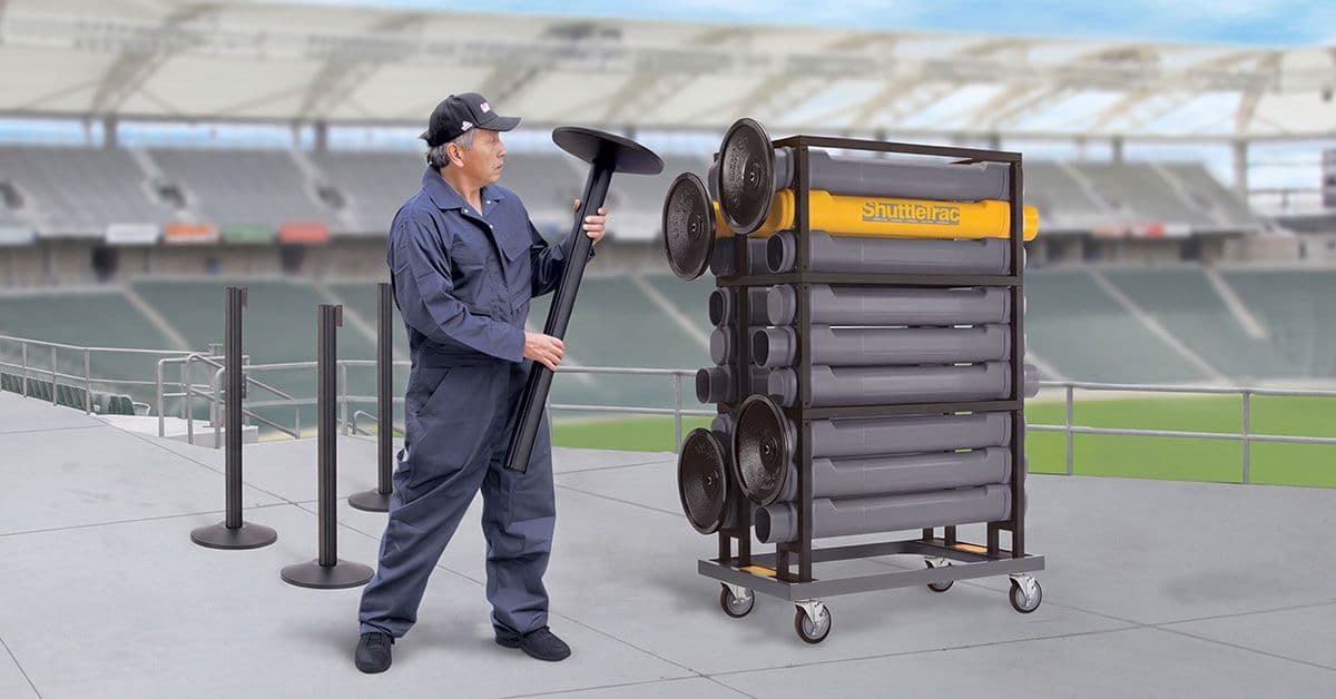 Stanchion Transport and Storage Cart in a stadium