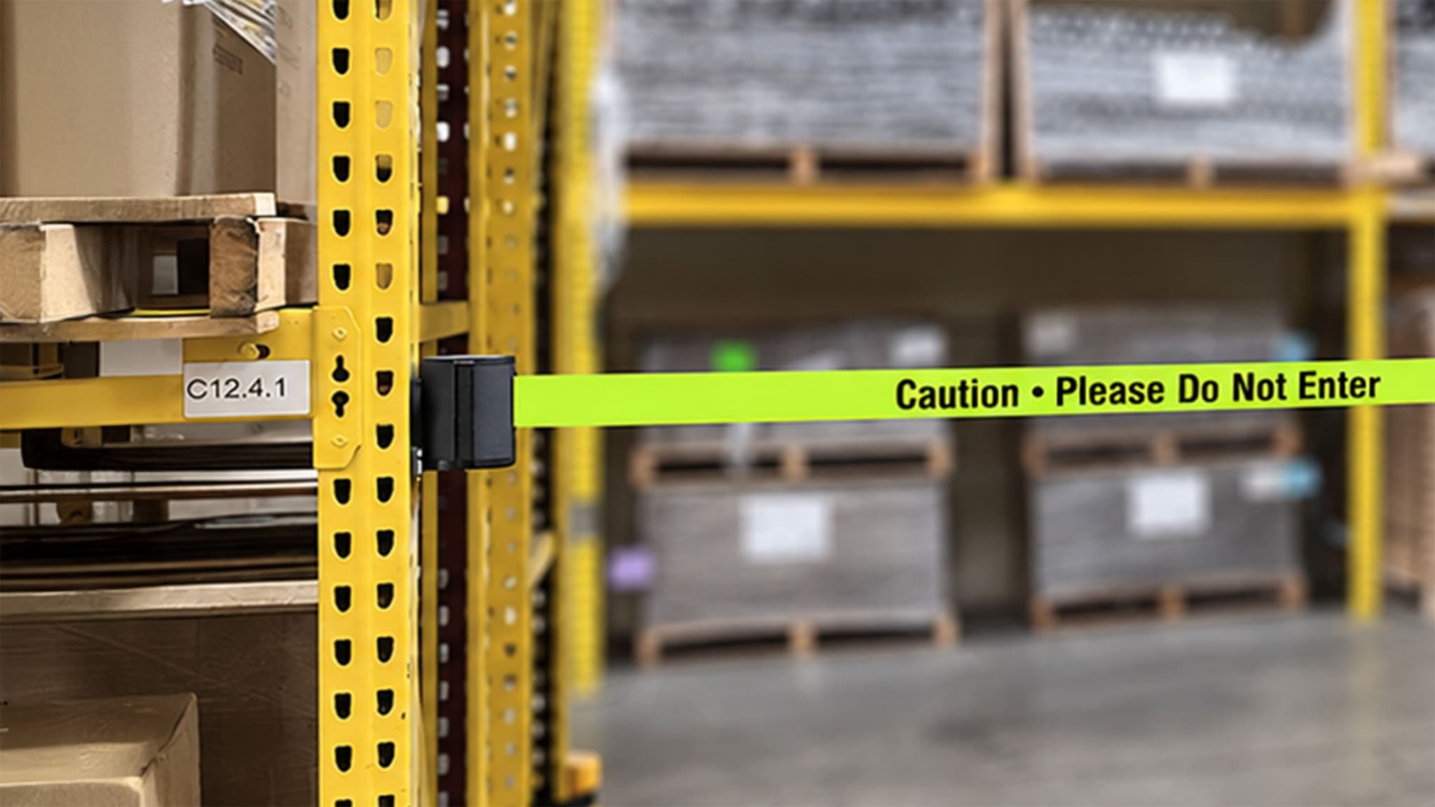 retractable belt safety barrier warehouse