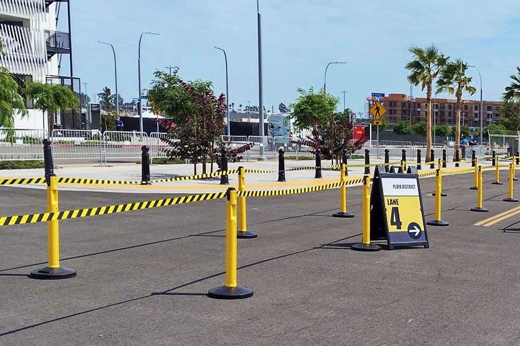 Tempest Outdoor Stanchions in the SoFi Stadium Parking Lot