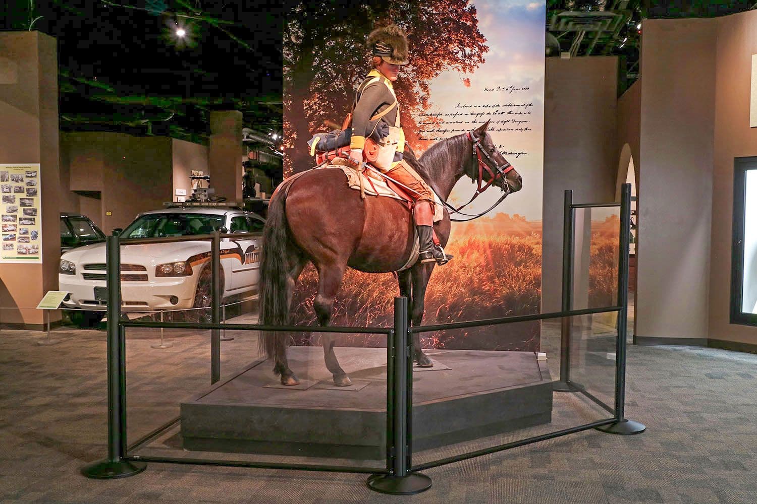 Post and Panel barriers guard an exhibit at the U.S. Army Military Police Corps Regimental Museum.