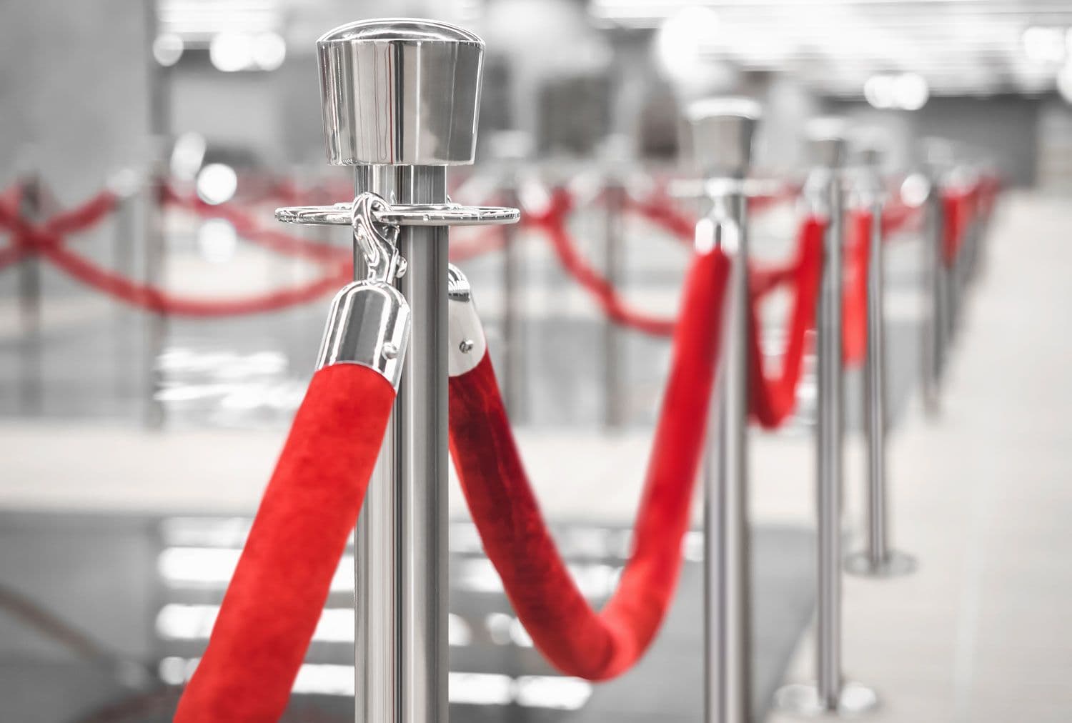 Traditional post and rope stanchions form a queue