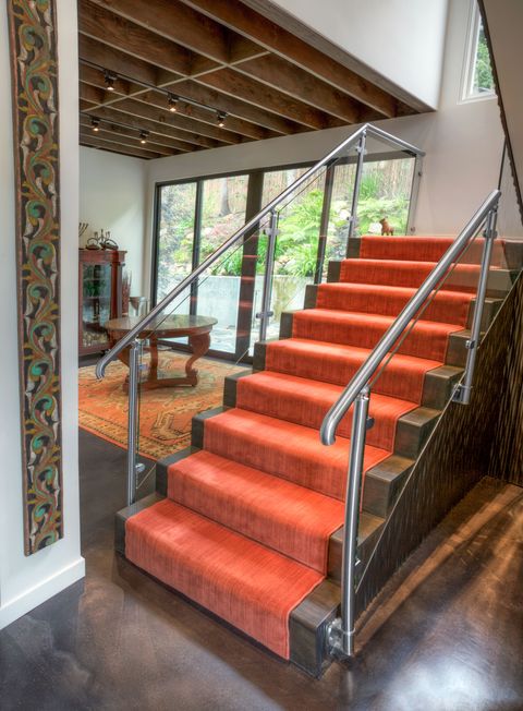 Glass railing on home staircase