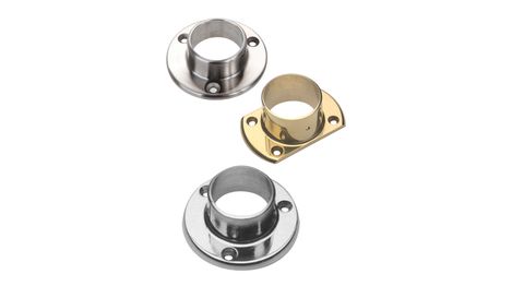 A variety of railing flanges in brass and stainless steel